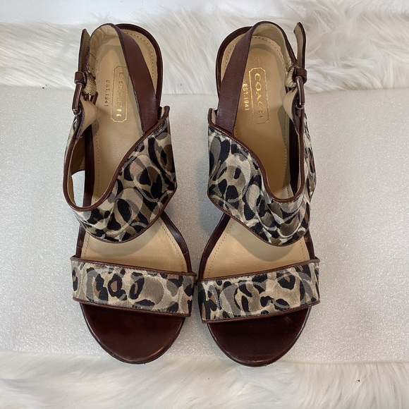 COACH CAMO WOODEN WEDGE HEEL SLINGBACK SANDALS SZ 7.5 - Picture 9 of 11
